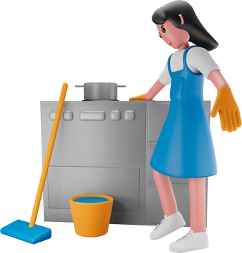3d Girl cleaning in the kitchen